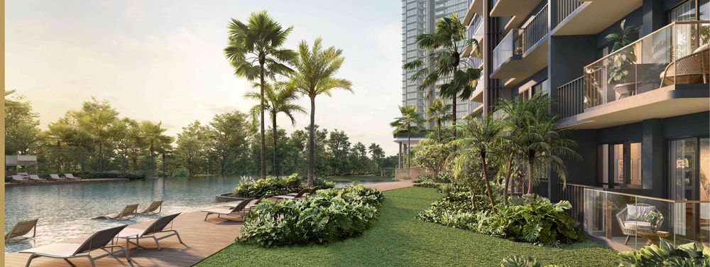 Ground level greenery and water at the Island Club at Thomson Reserve, artist&rsquo;s impression