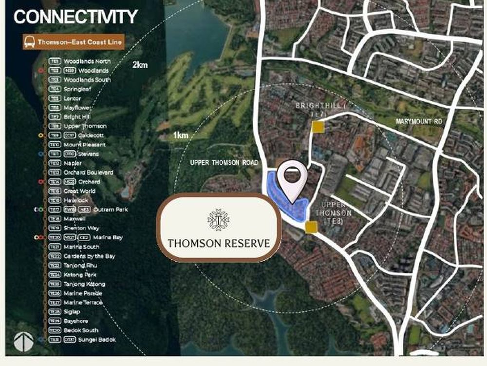 The Thomson-East Coast Line map showing Upper Thomson station beside the site