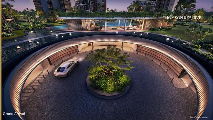 Grand Arrival, the covered drop-off at the main entrance at Thomson Reserve, artist's impression