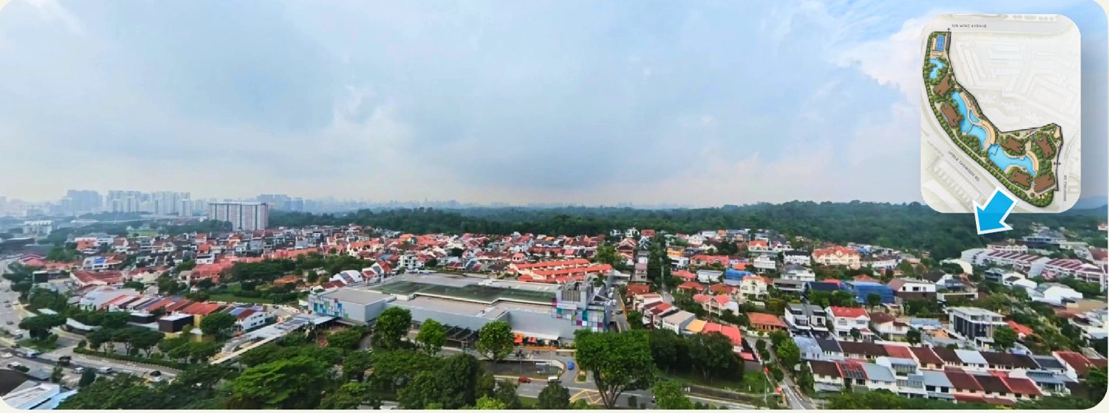 Panoramic view from the Thomson Reserve site over Upper Thomson and Thomson Plaza towards the city